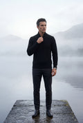 Black Men's Cable Mock Neck Half Zip Sweater - Mock neck sweater - Photo 7