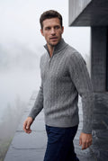 Gray Men's Cable Mock Neck Half Zip Sweater - Mock neck sweater - Photo 8