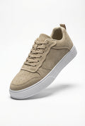 Beige Minimalist Low Top Sneakers with Chunky Textured Sole - Photo 1