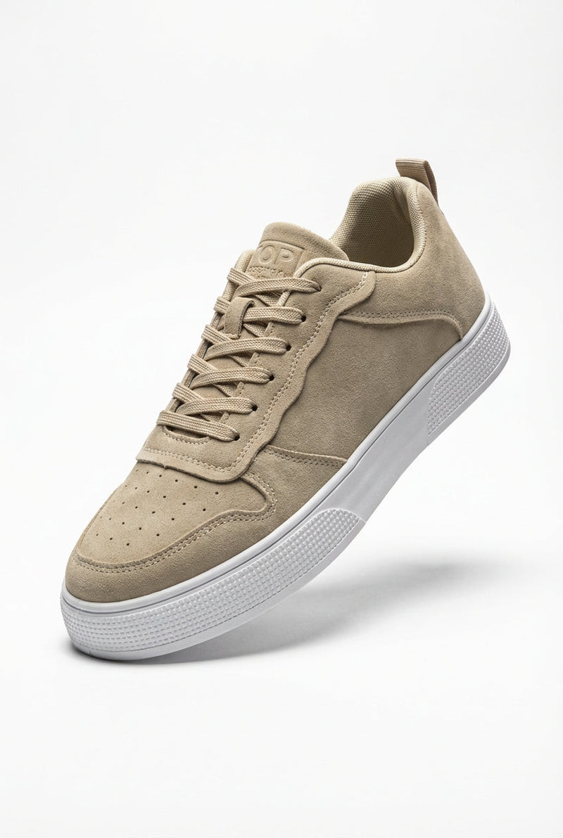 Beige Minimalist Low Top Sneakers with Chunky Textured Sole - Photo 1