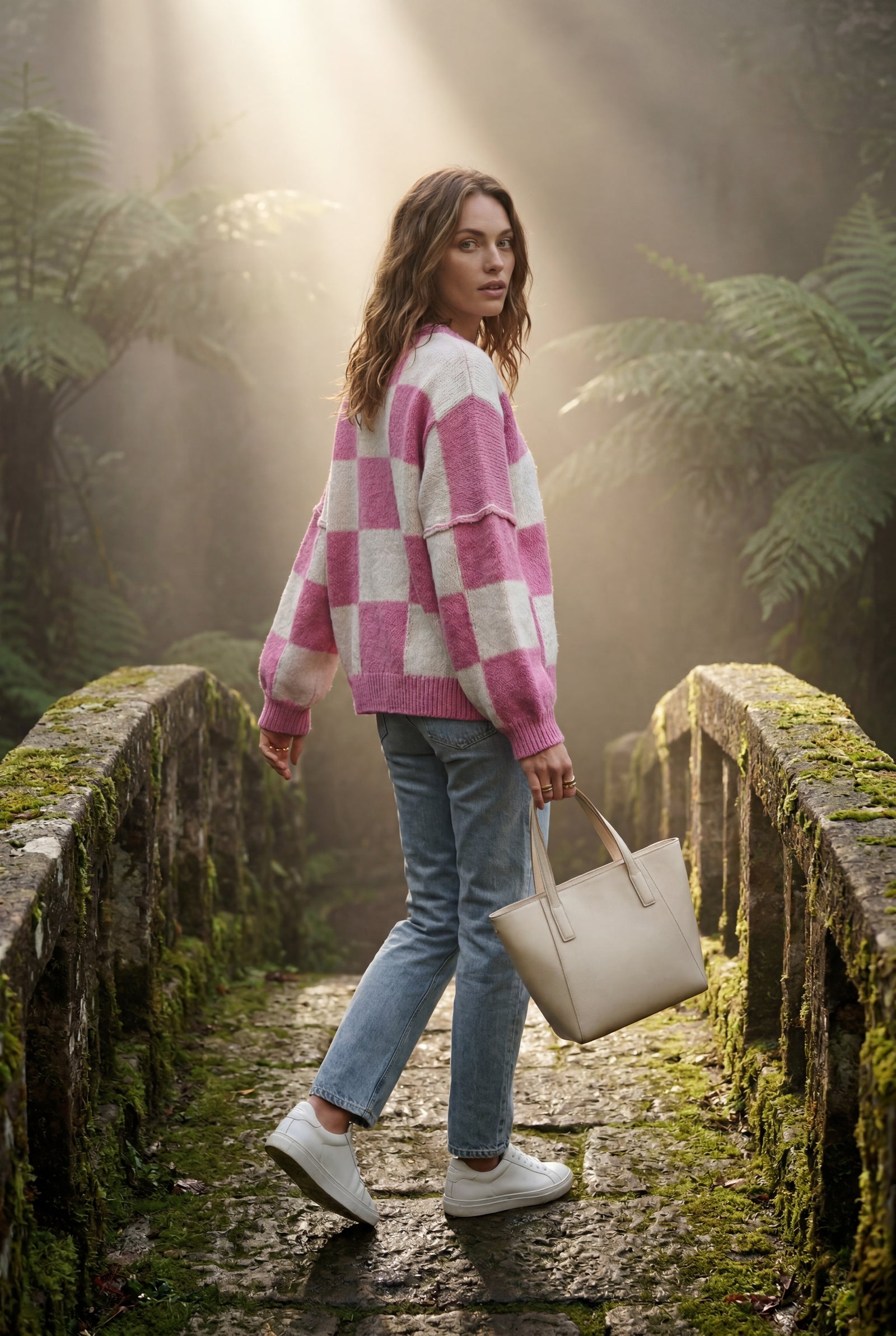 Pink Oversized Checkered Crewneck Chunky Sweater - Oversized sweater - Photo 11