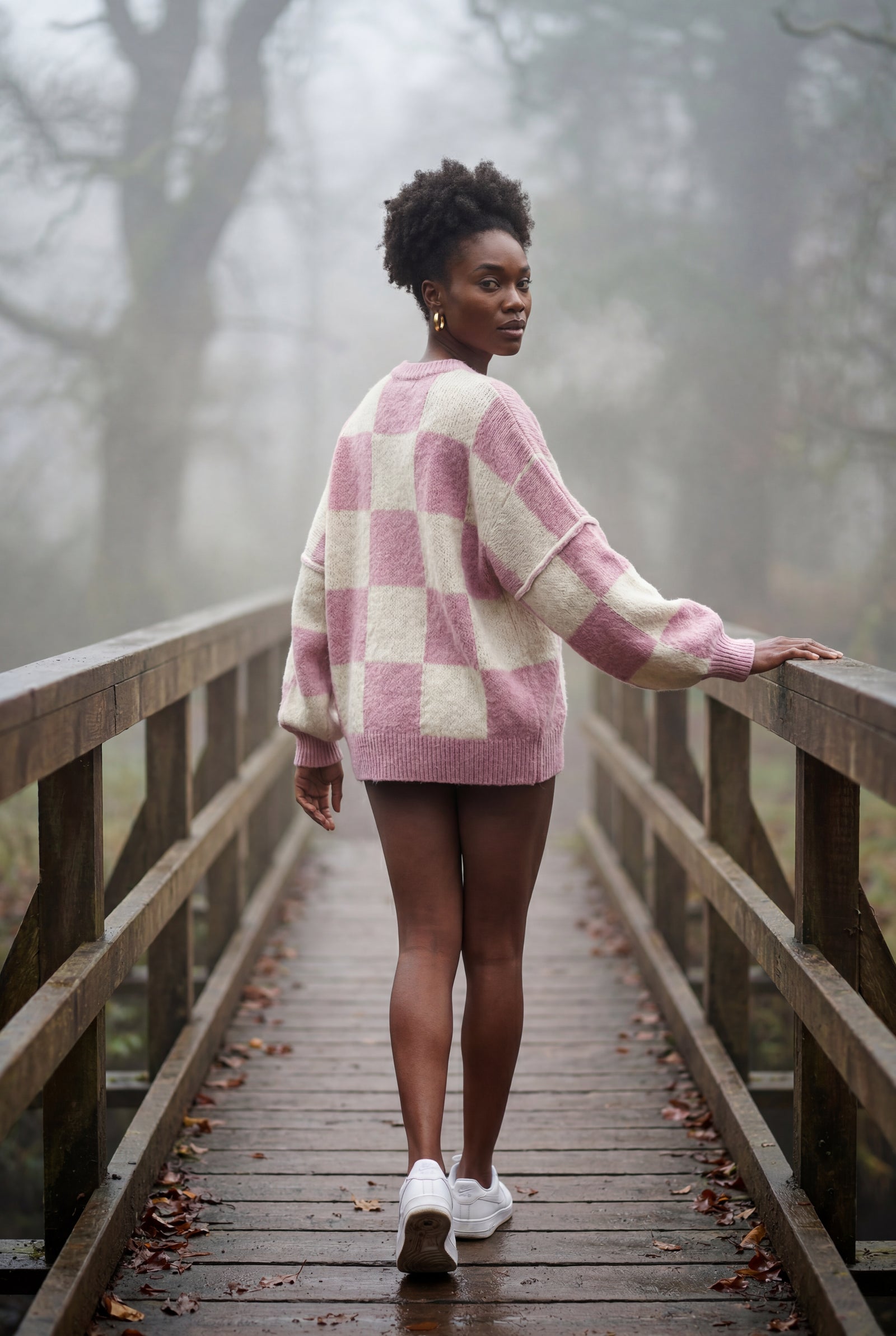 Baby Pink Oversized Checkered Crewneck Chunky Sweater - Oversized sweater - Photo 16