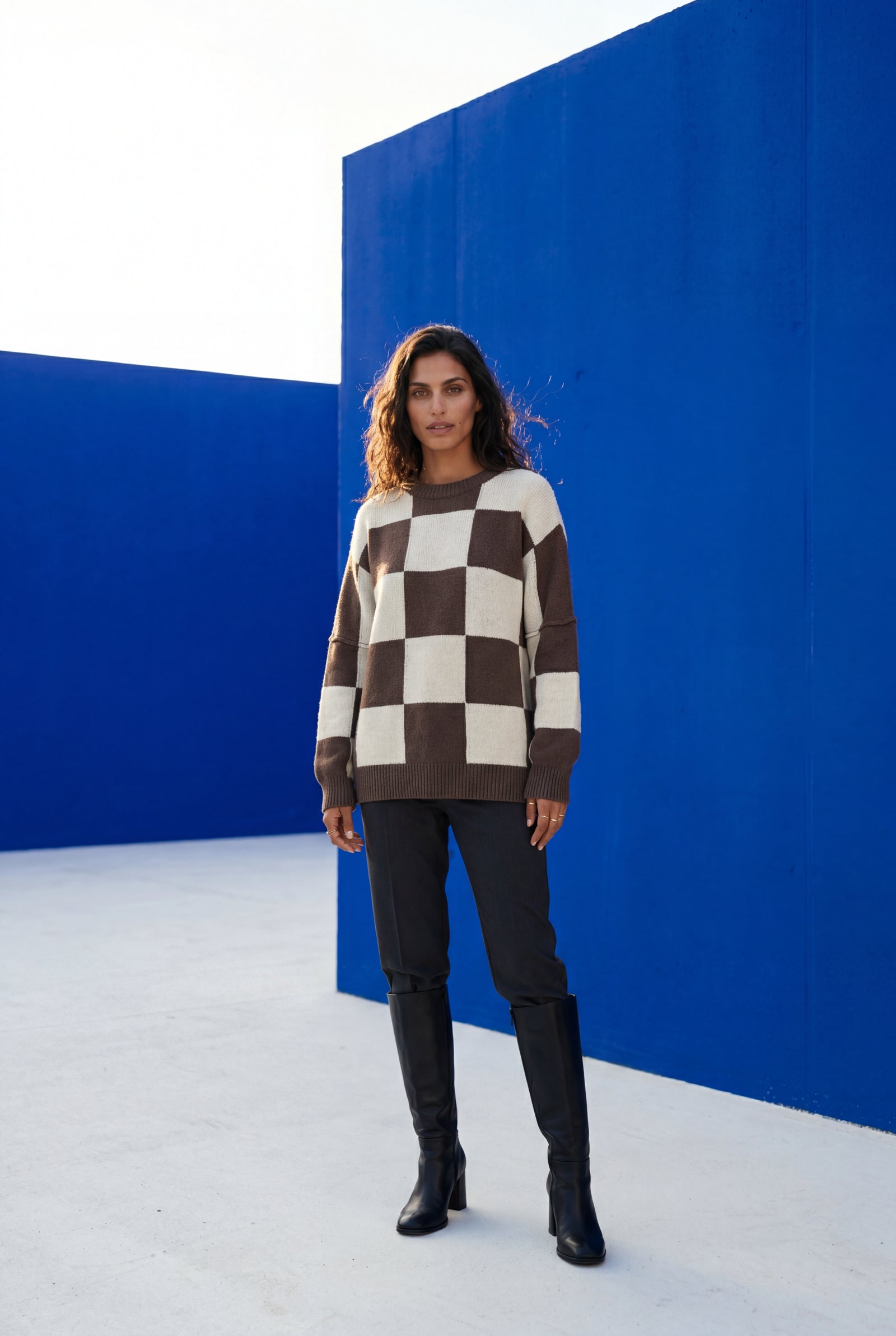 Brown Oversized Checkered Crewneck Chunky Sweater - Oversized sweater - Photo 17