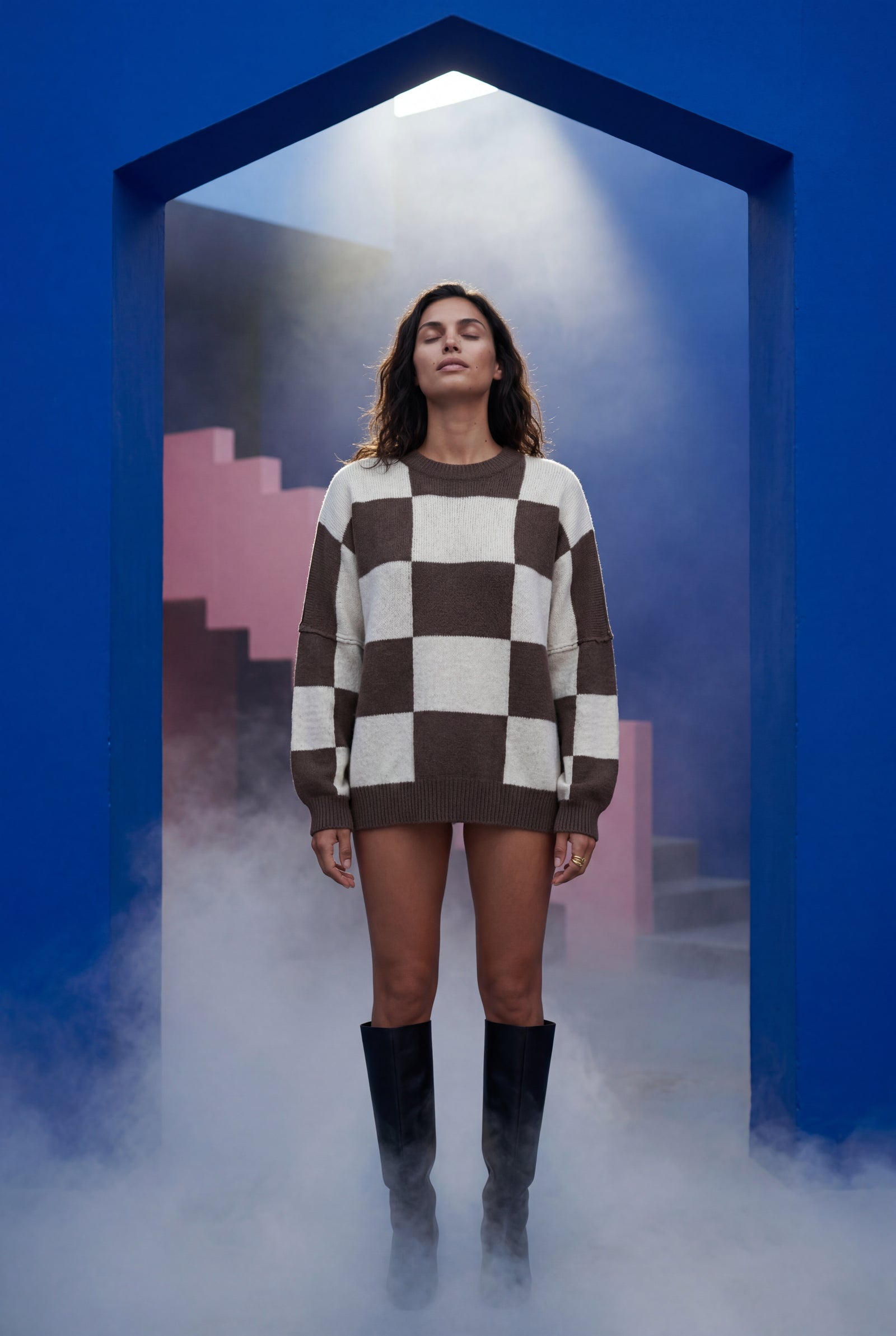 Brown Oversized Checkered Crewneck Chunky Sweater - Oversized sweater - Photo 19