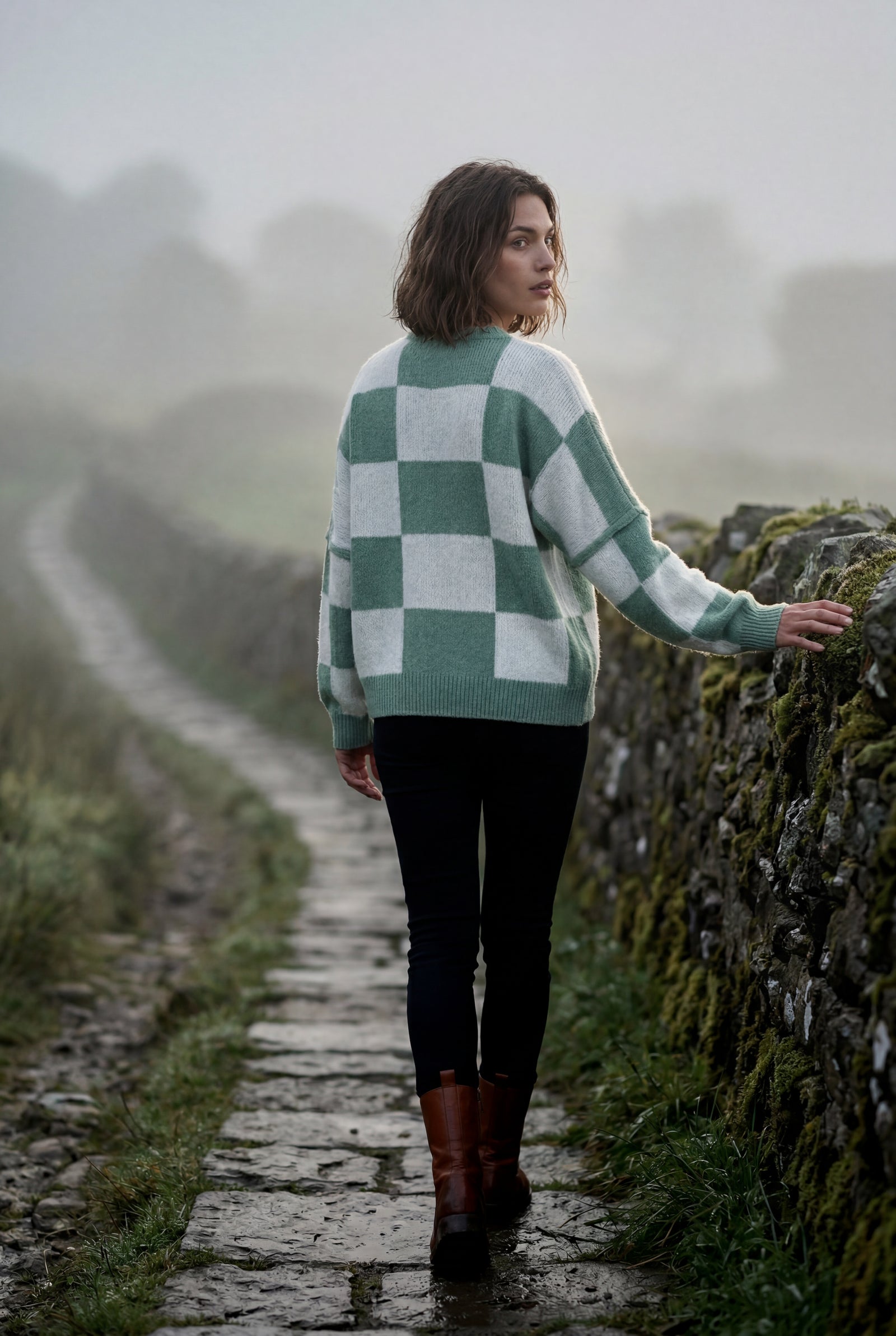 Green Oversized Checkered Crewneck Chunky Sweater - Oversized sweater - Photo 22