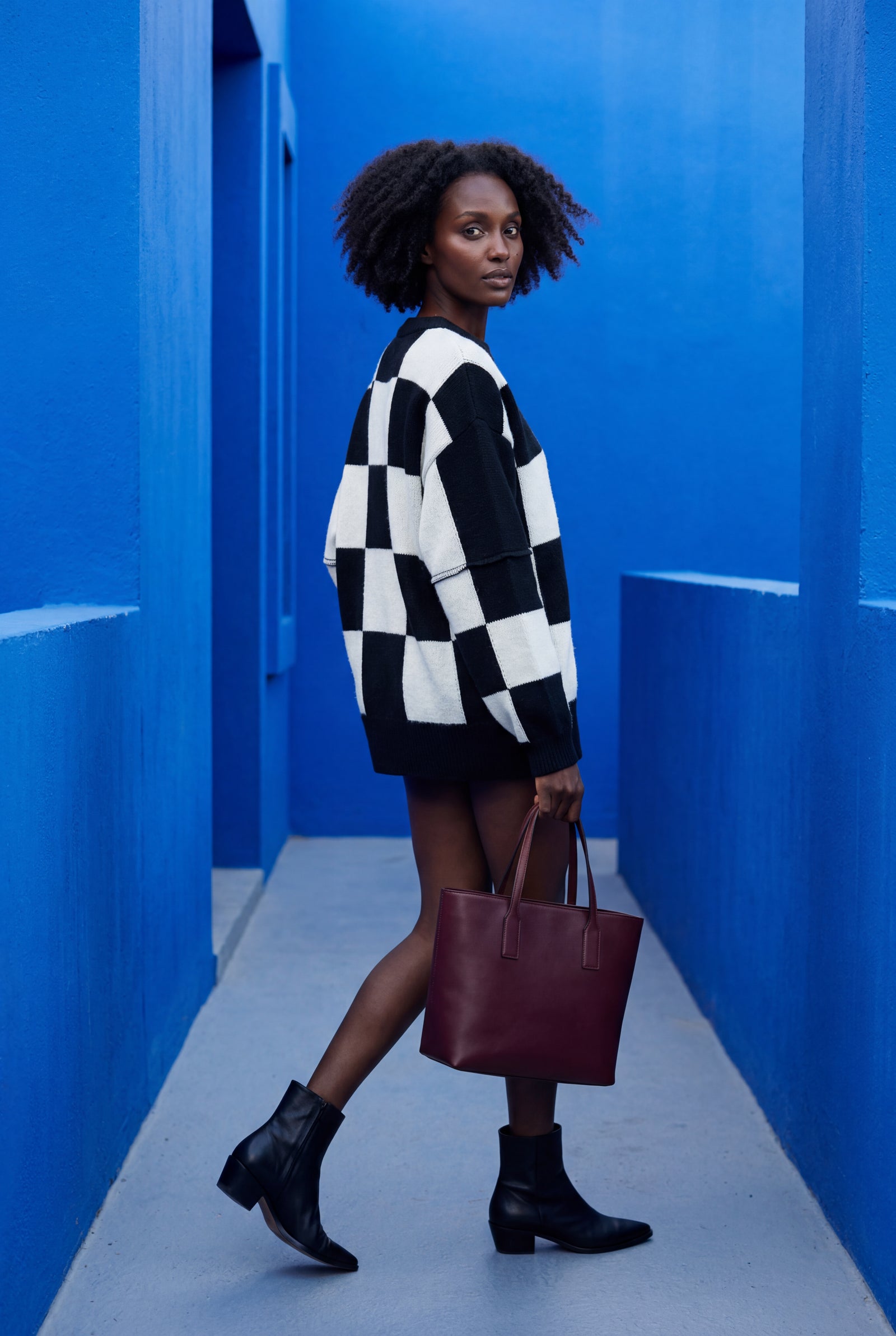 Black Oversized Checkered Crewneck Chunky Sweater - Oversized sweater - Photo 24
