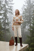 Beige Oversized Checkered Crewneck Chunky Sweater - Oversized sweater - Photo 5