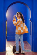Orange Oversized Checkered Crewneck Chunky Sweater - Oversized sweater - Photo 7