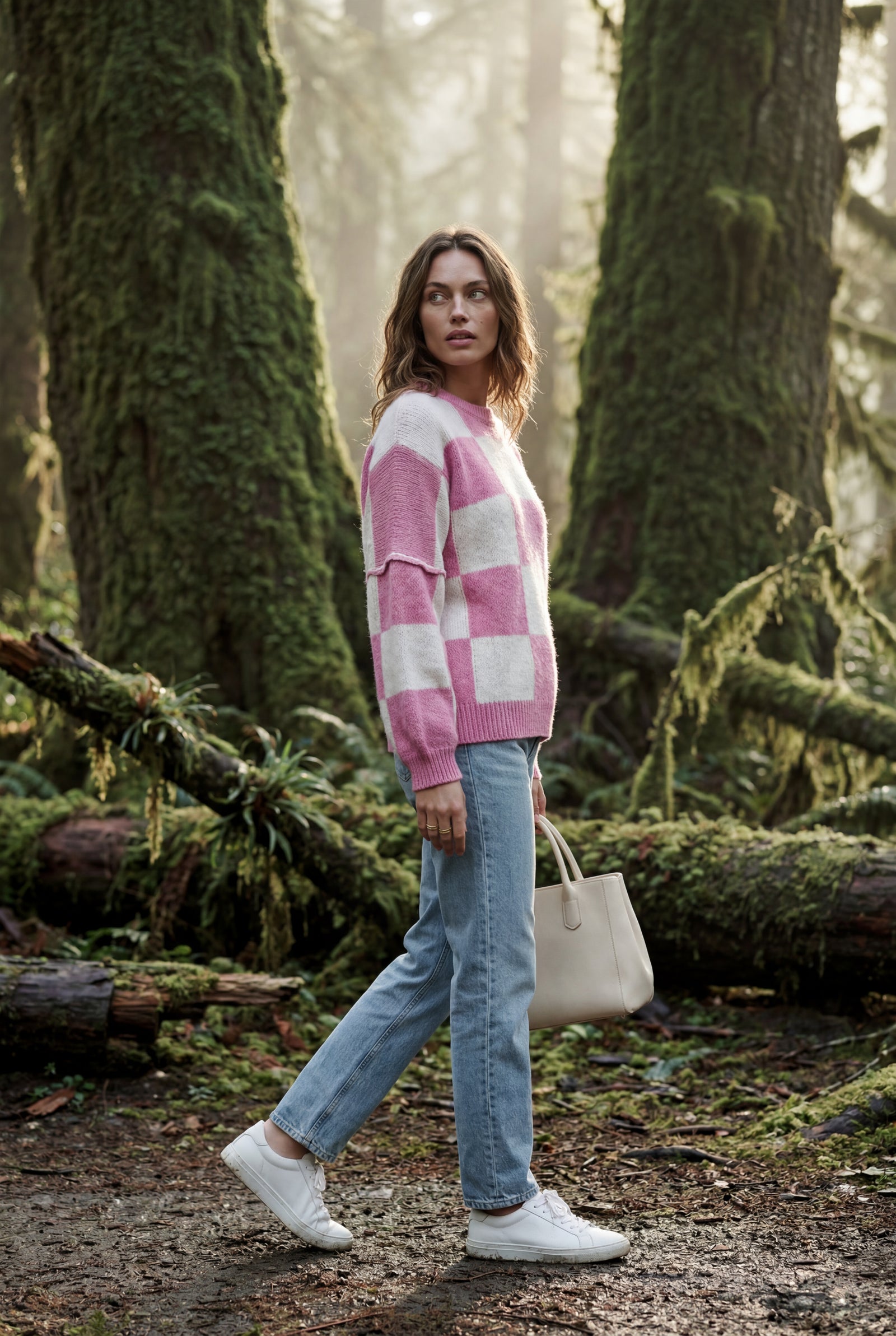Pink Oversized Checkered Crewneck Chunky Sweater - Oversized sweater - Photo 9