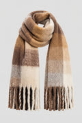 Oversized Fringed Scarf in Beige — studio front