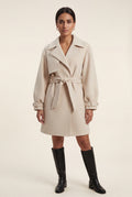 Beige Oversized Lapel Belted Mini Trench Coat - Photo 3
