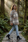 Beige Oversized Plaid Shirt Coat with Patch Pockets - Photo 8