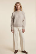 Beige Oversized Ribbed Crewneck Sweater - Oversized sweater - Photo 1