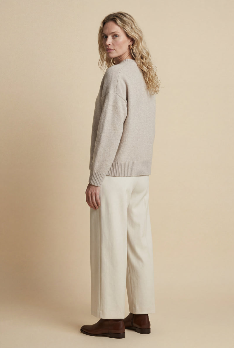 Beige Oversized Ribbed Crewneck Sweater - Oversized sweater - Photo 4