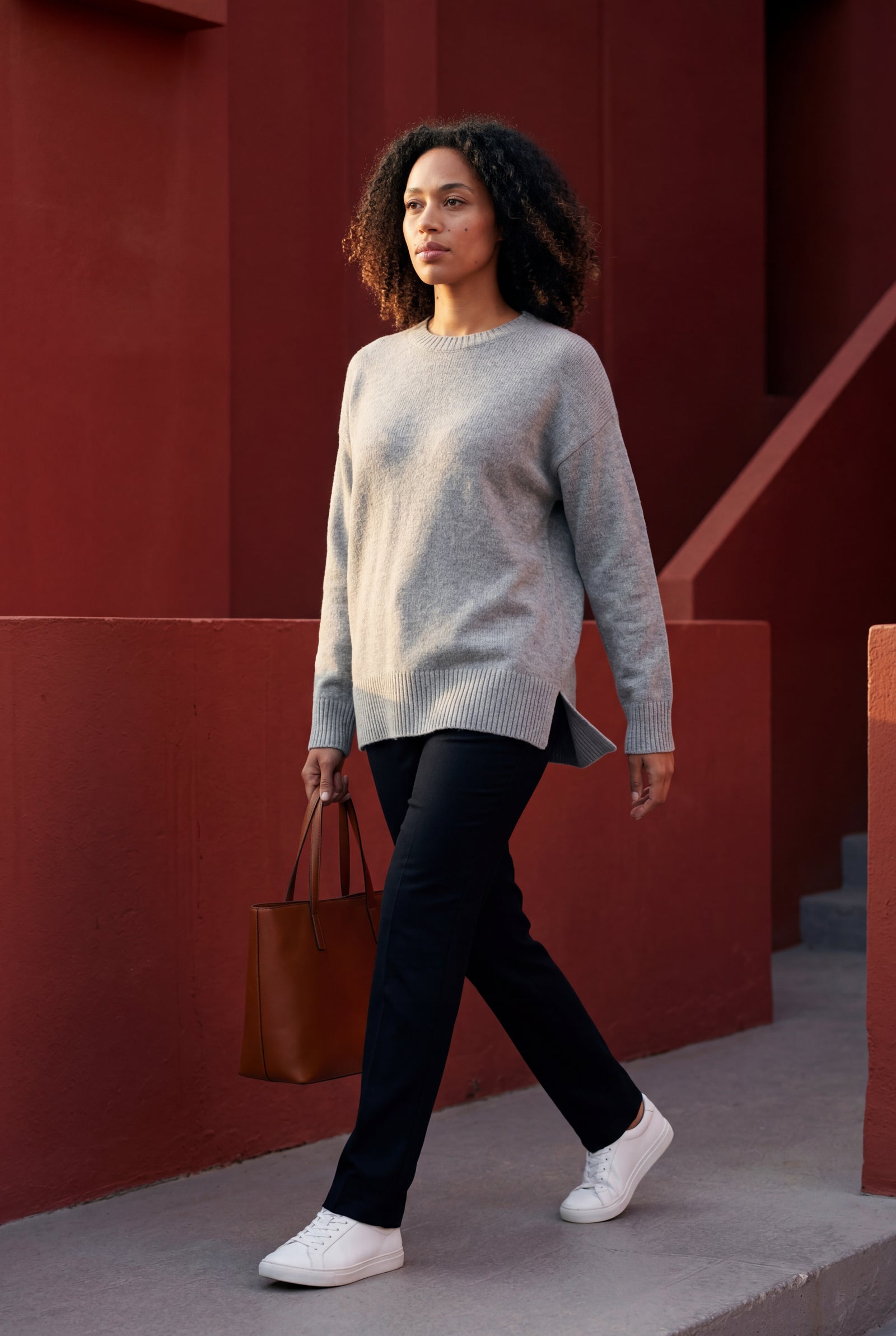 Light Gray Oversized Ribbed Crewneck Sweater - Oversized sweater - Photo 5