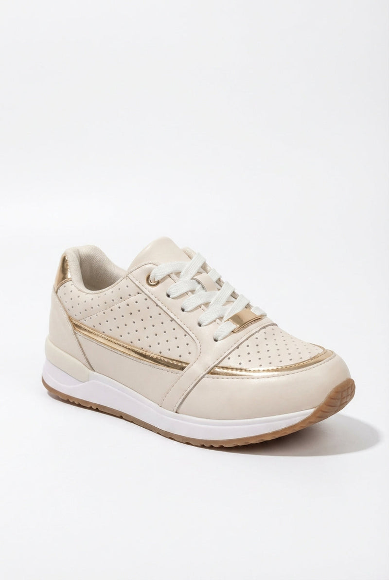 Perforated Metallic Trim Low-top Walking Sneakers - Photo 2