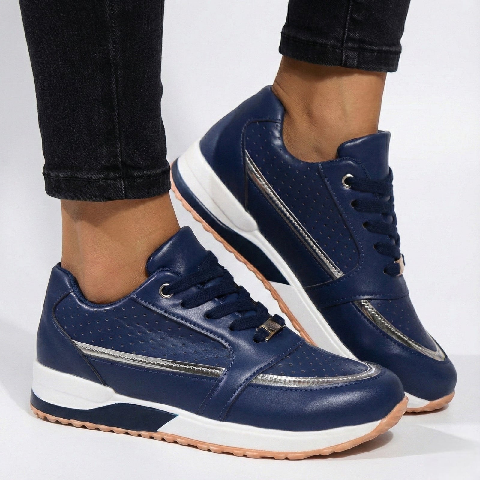 Perforated Metallic Trim Low-top Walking Sneakers - Photo 5