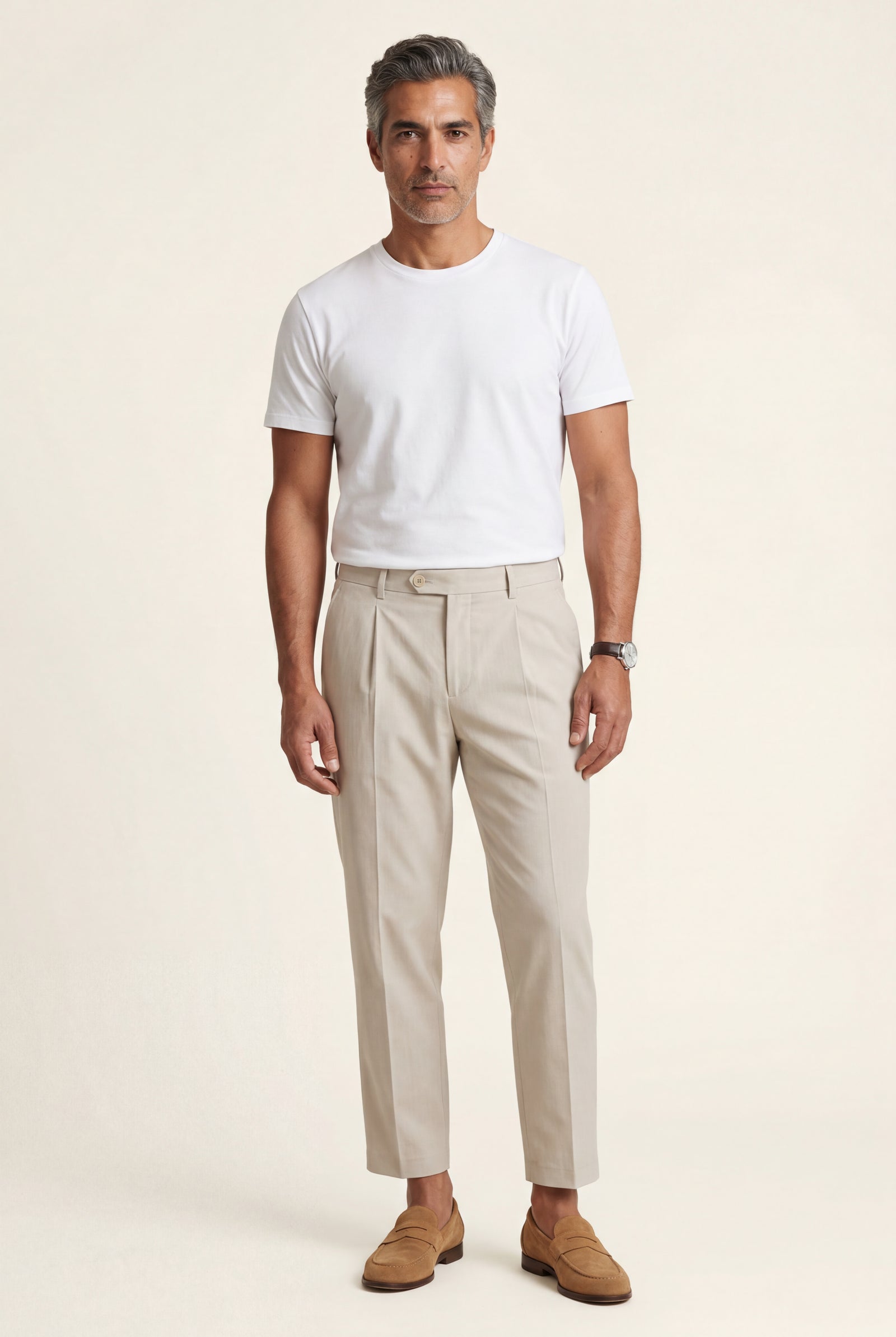 Beige Pleated Straight Leg Tailored Dress Trousers - Straight leg trousers - Photo 10