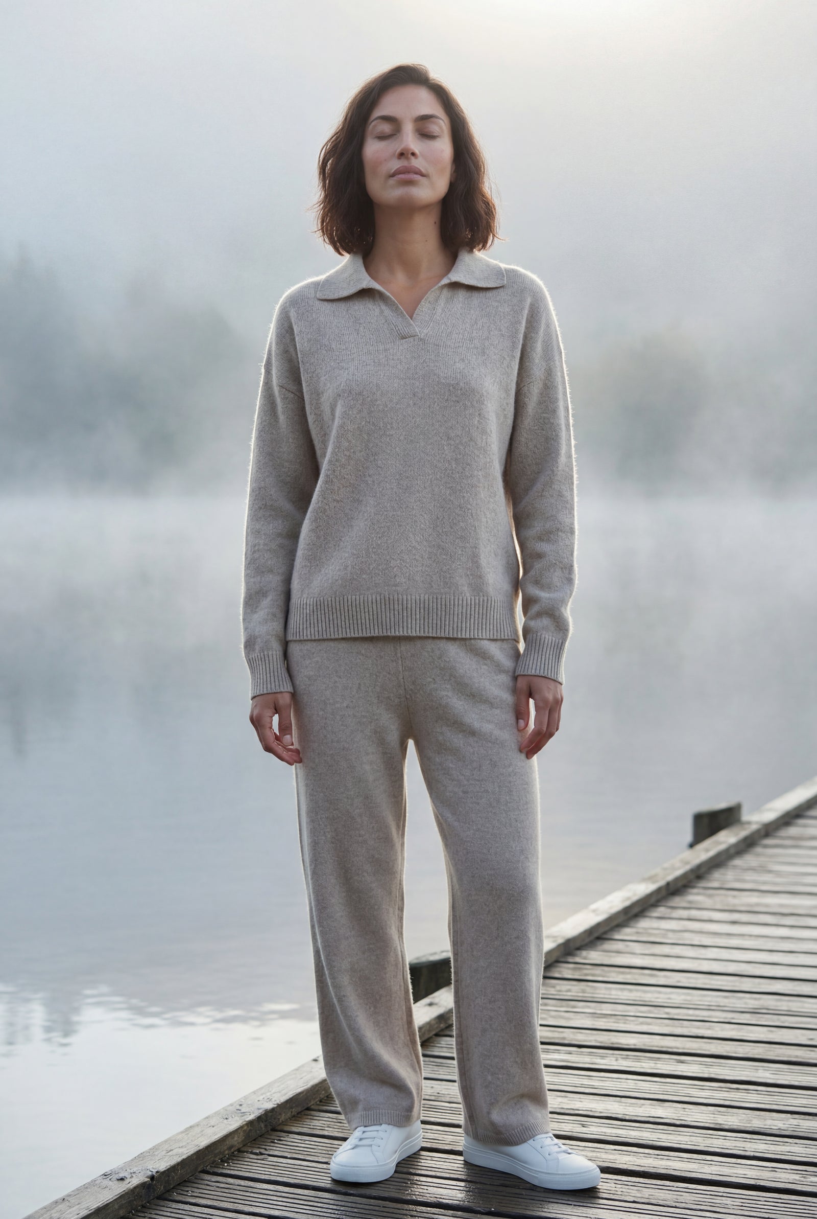 Taupe Relaxed Collared Pullover Wide-leg Lounge Set - Leisure set - Photo 10