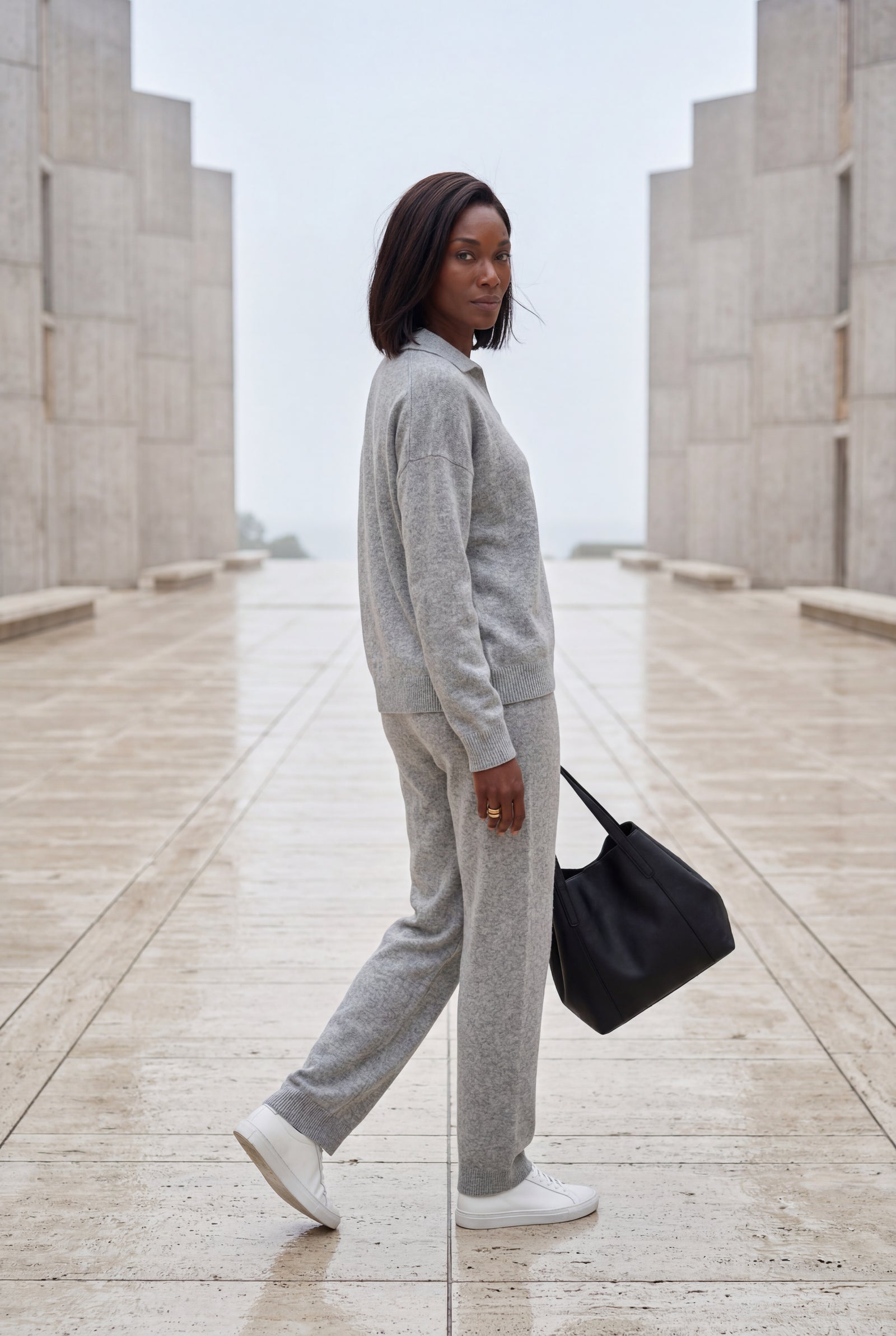 Gray Relaxed Collared Pullover Wide-leg Lounge Set - Leisure set - Photo 14