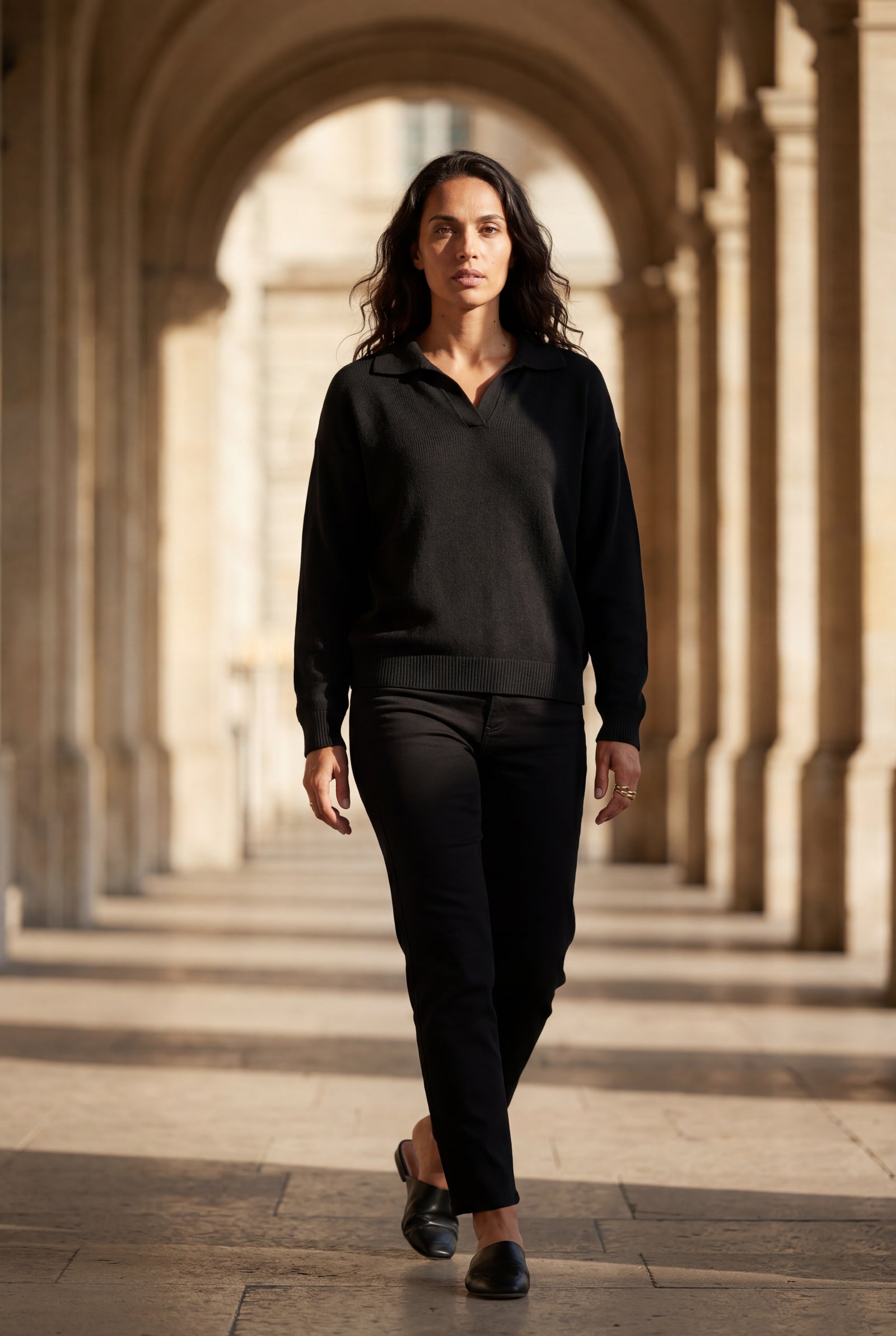 Black Relaxed Collared Pullover Wide-leg Lounge Set - Leisure set - Photo 15