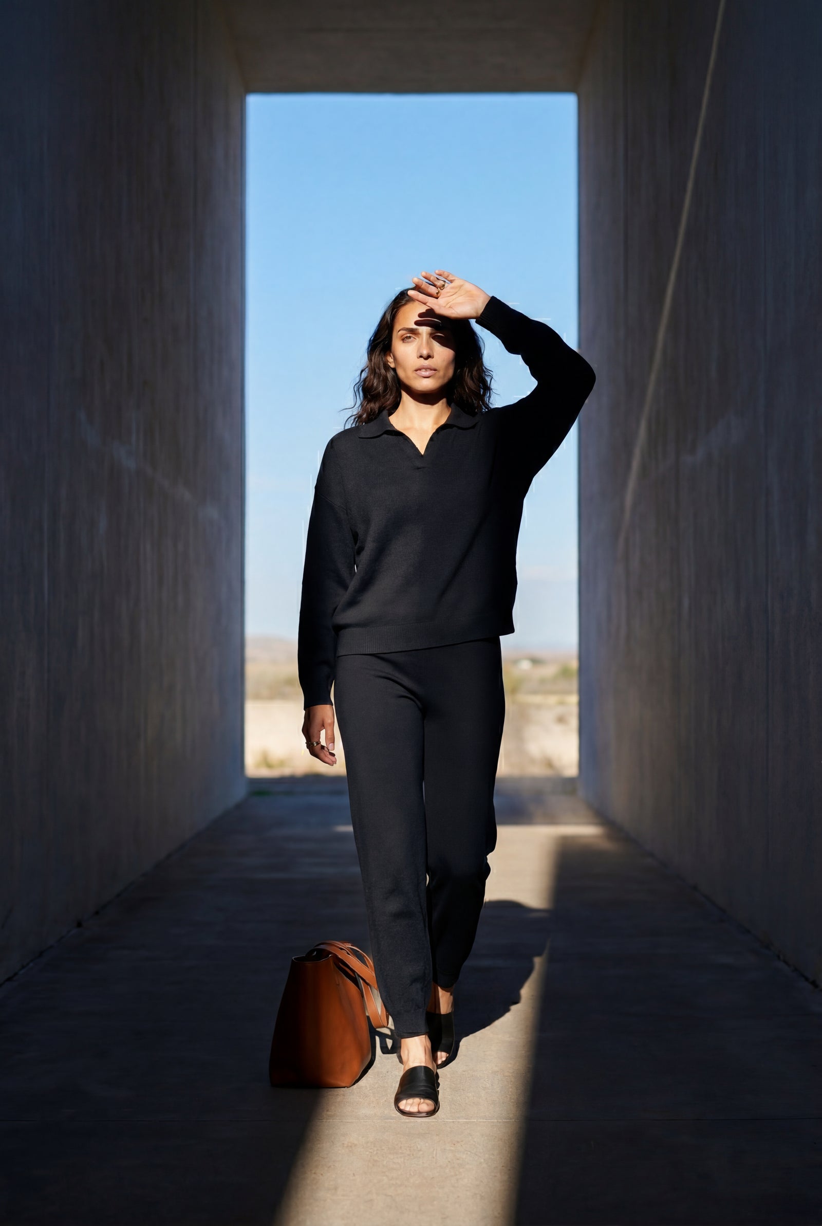 Black Relaxed Collared Pullover Wide-leg Lounge Set - Leisure set - Photo 16