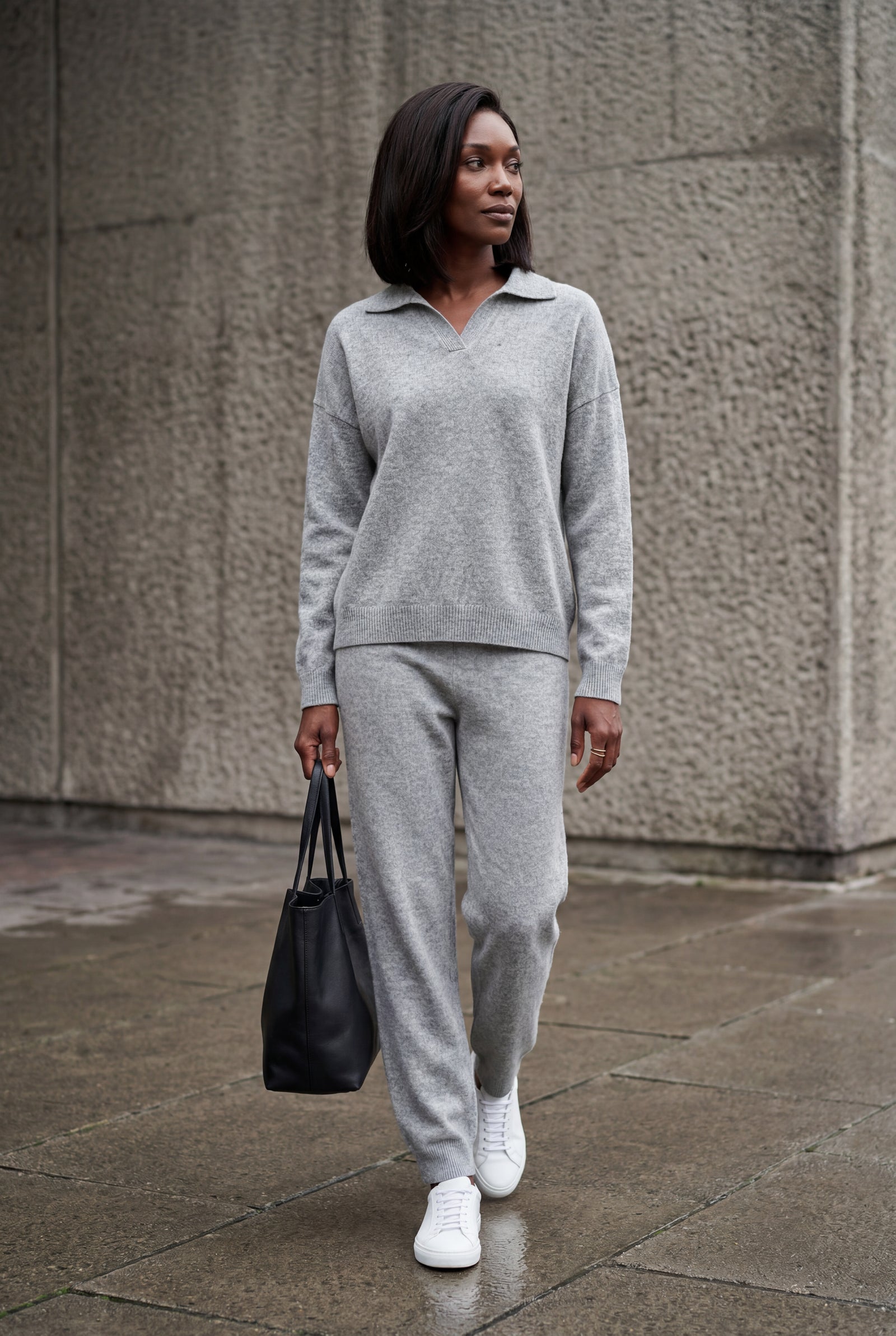 Gray Relaxed Collared Pullover Wide-leg Lounge Set - Leisure set - Photo 9