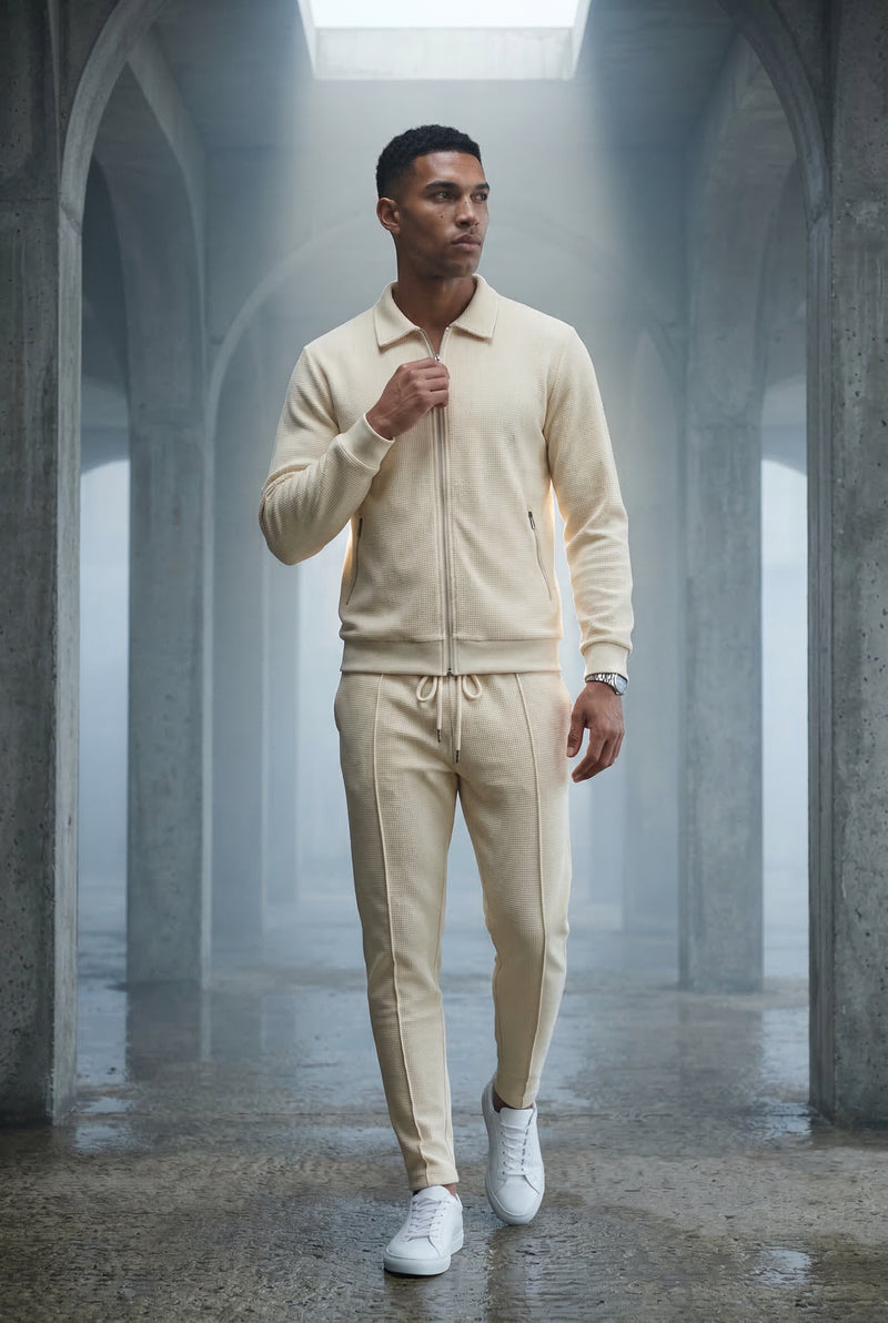 Beige Ribbed Bomber Jacket and Jogger Athleisure Set - Casual sets - Photo 4