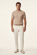 Beige Ribbed Crew Neck Short Sleeve Sweater T-shirt - Short sleeve t-shirt - Photo 2