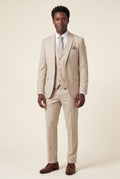 Beige Slim Fit Three-piece Tailored Formal Suit Set - Formal suits - Photo 7