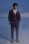 Purple Slim-fit Three-piece Wedding Suit with Notch Lapel Blazer - Photo 15