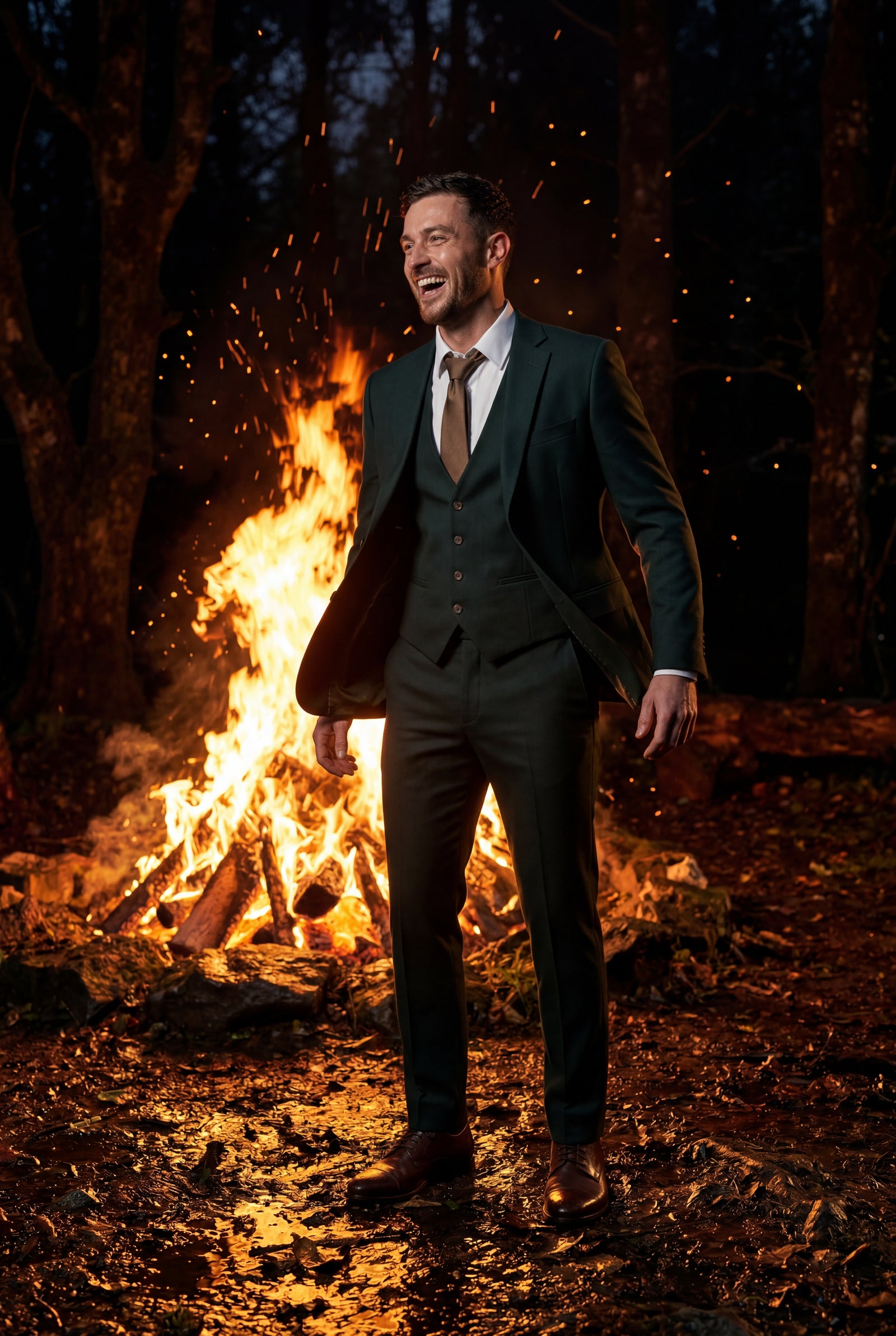 Dark Green Slim-fit Three-piece Wedding Suit with Notch Lapel Blazer - Photo 20