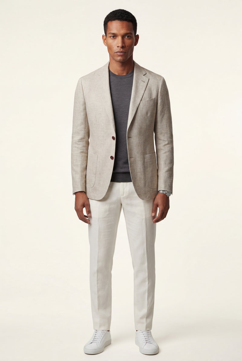 Beige Slim Tailored Two-button Blazer with Notched Lapel - Slim fit blazer - Photo 1
