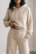 Smooth Knit Hoodie Jogger Set in Beige — studio front