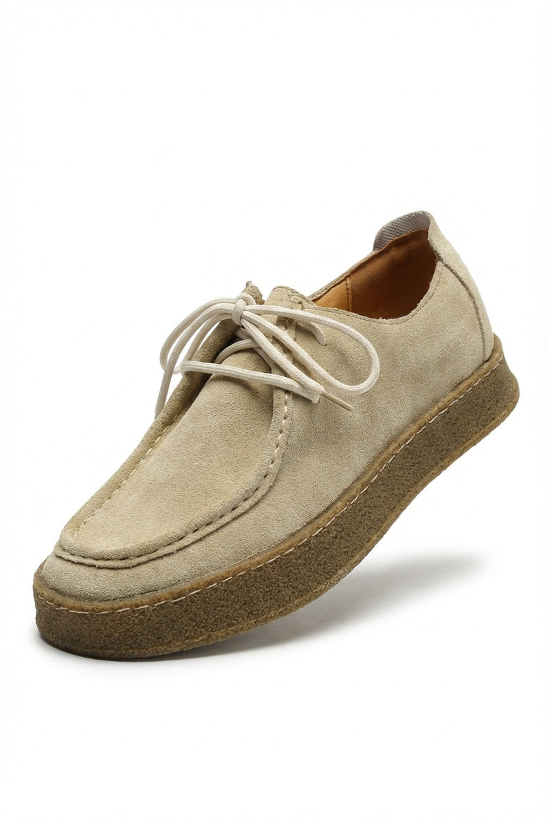 Beige Structured Moc Toe Lace-up Casual Shoes - Photo 1