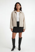 Beige Structured Zip-up Boxy Collared Jacket - Zip up jacket - Photo 1