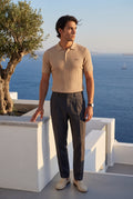 Beige Tailored Ribbed Short Sleeve Polo Shirt - Polo shirts - Photo 10