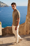 Taupe Tailored Ribbed Short Sleeve Polo Shirt - Polo shirts - Photo 13