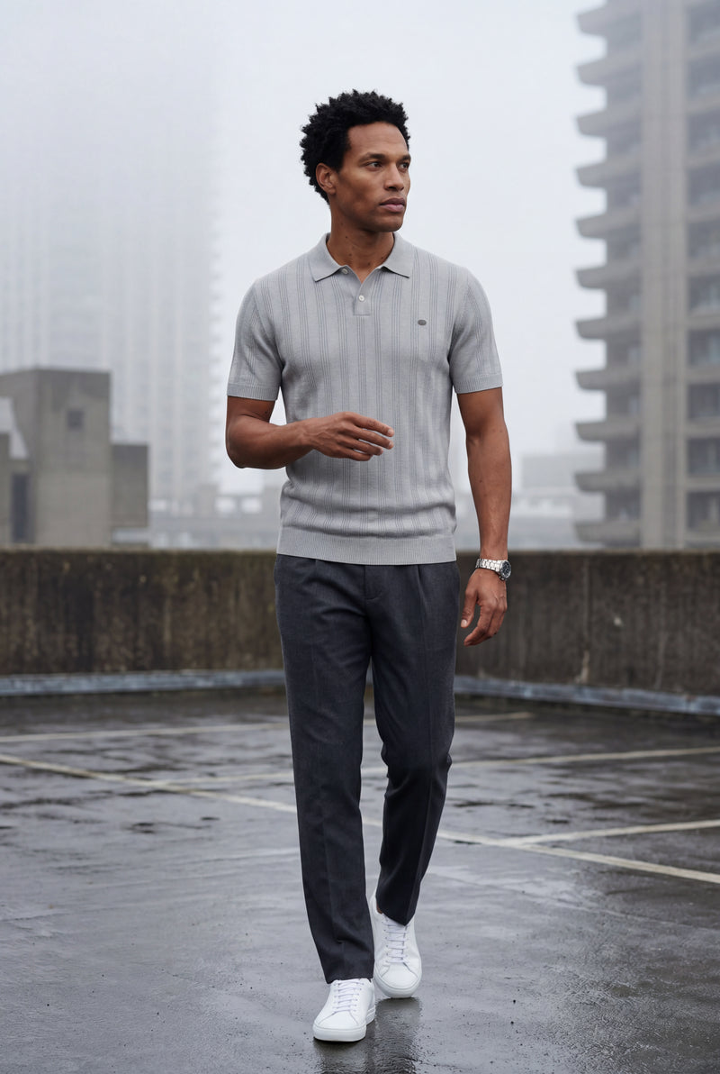 Gray Tailored Ribbed Short Sleeve Polo Shirt - Polo shirts - Photo 4