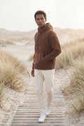 Brown Texture Hooded Pullover Jacket with Kangaroo Pocket - Hooded jackets - Photo 11