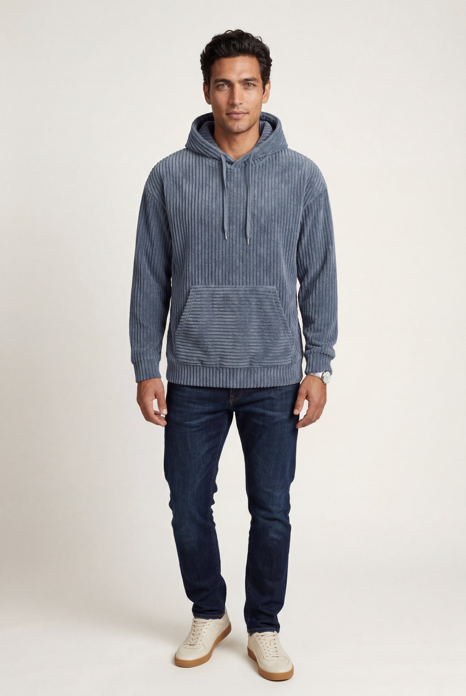 Blue Texture Hooded Pullover Jacket with Kangaroo Pocket - Hooded jackets - Photo 2
