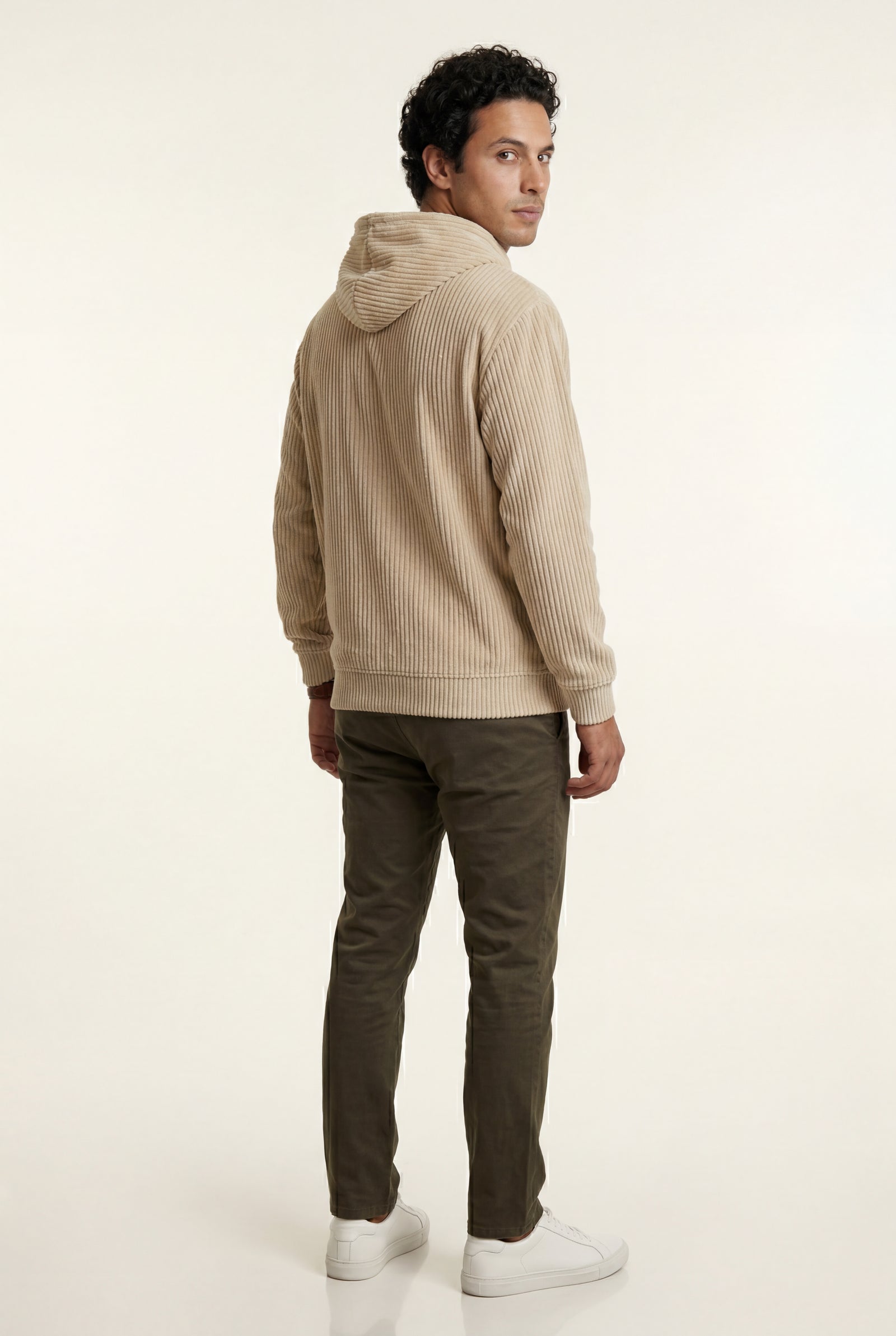 Beige Texture Hooded Pullover Jacket with Kangaroo Pocket - Hooded jackets - Photo 3