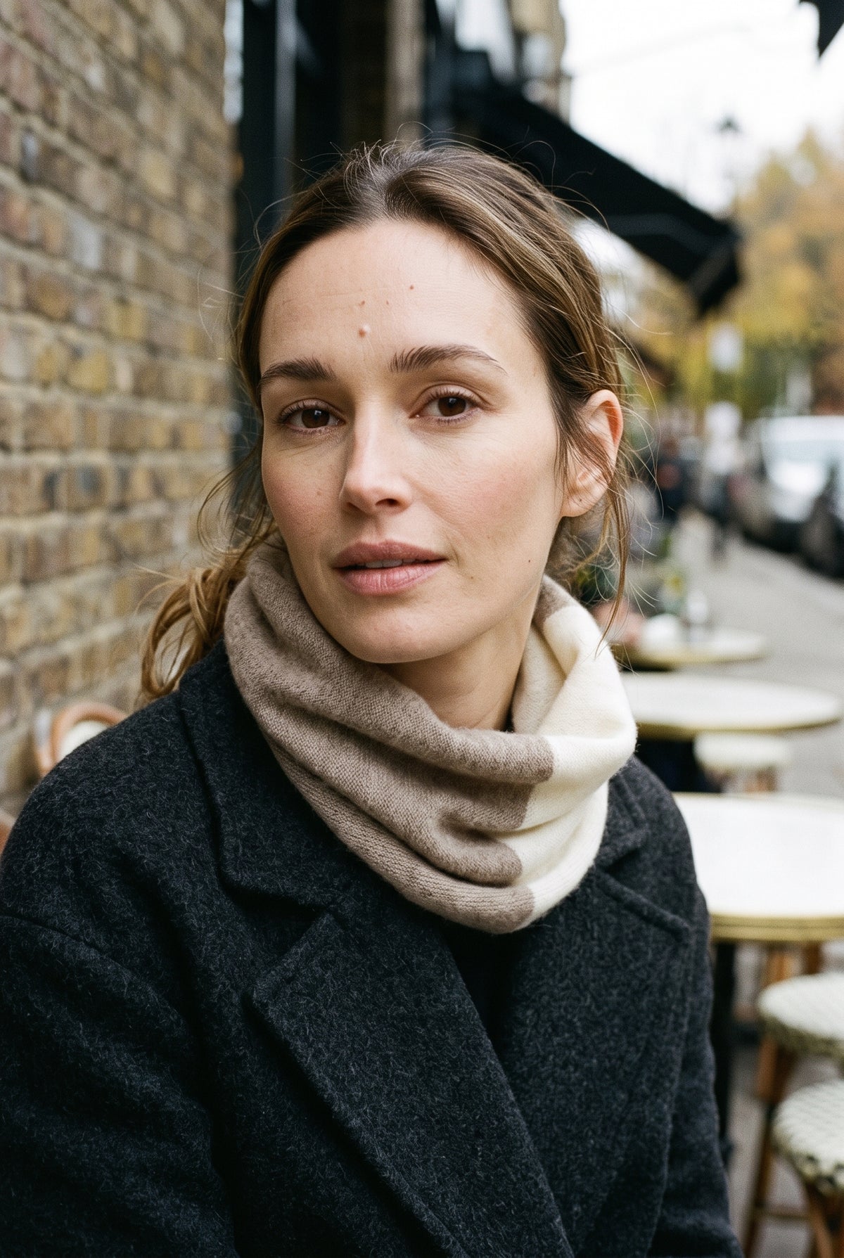 Two-Tone Cashmere Neck Warmer in Beige — lifestyle