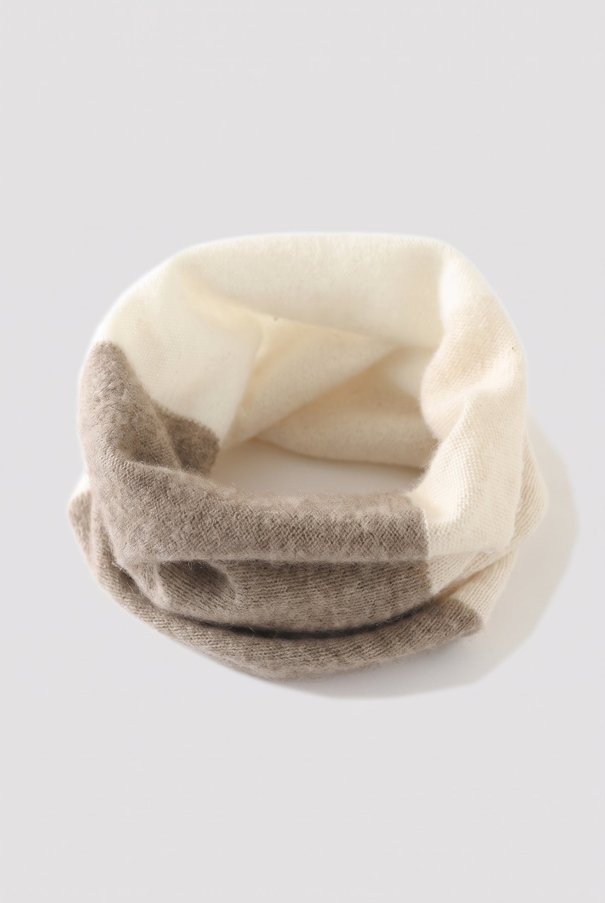Two-Tone Cashmere Neck Warmer in Beige — studio front