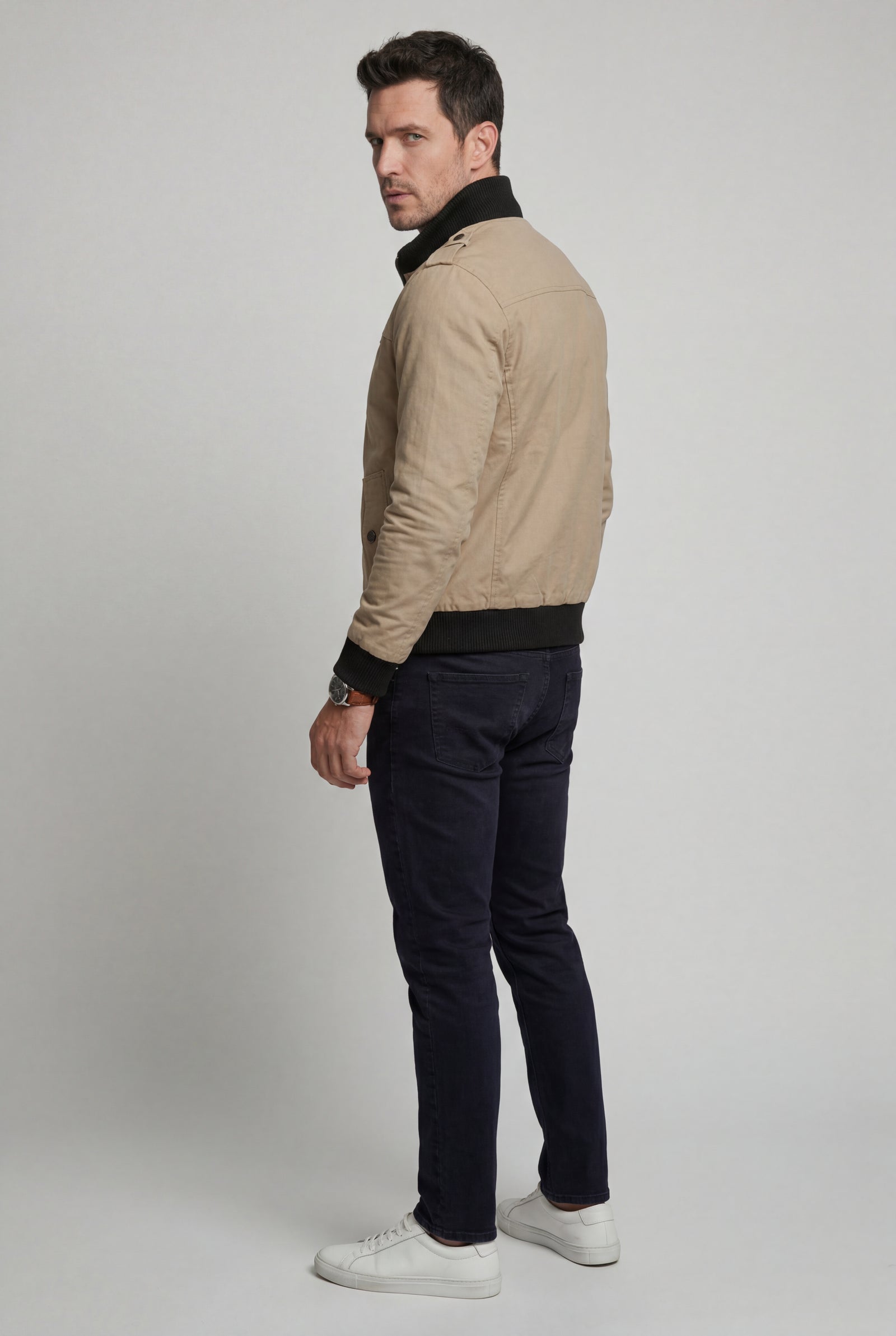 Beige Utility Zip Pocket Bomber Jacket with Epaulettes - Photo 10