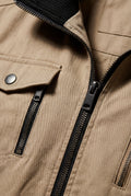 Beige Utility Zip Pocket Bomber Jacket with Epaulettes - Photo 11