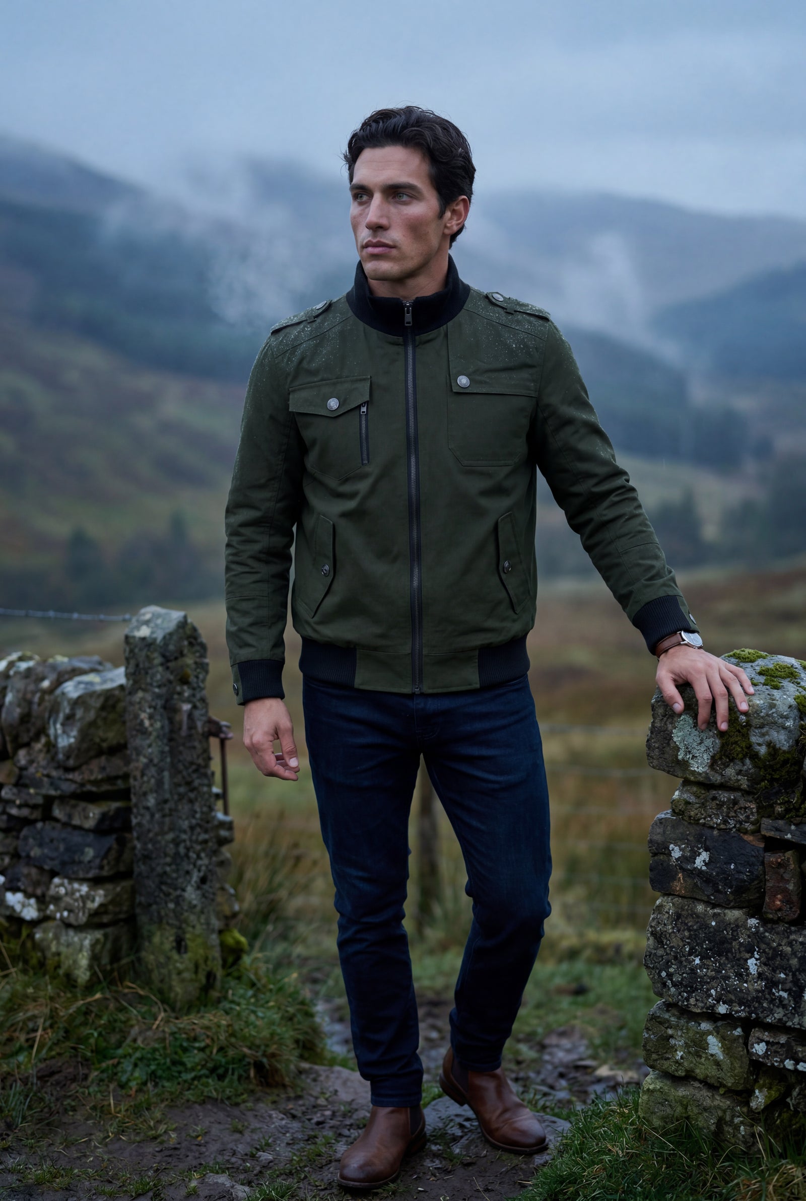 Army Green Utility Zip Pocket Bomber Jacket with Epaulettes - Photo 5