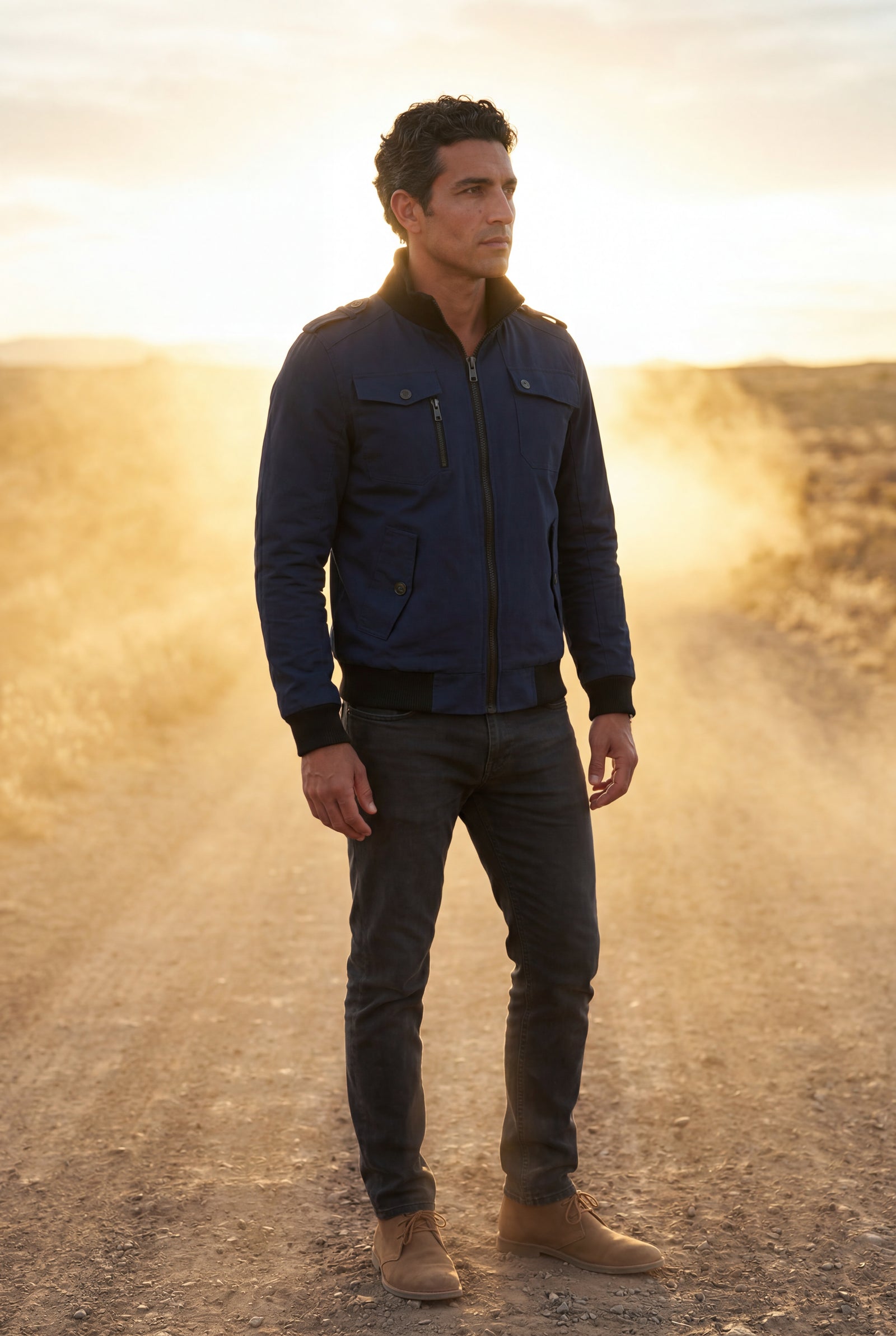 Navy Blue Utility Zip Pocket Bomber Jacket with Epaulettes - Photo 6