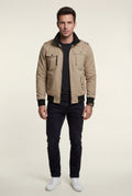 Beige Utility Zip Pocket Bomber Jacket with Epaulettes - Photo 9