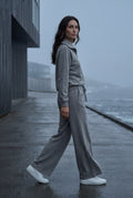 Gray Wide-leg Zip Collar Lounge Set with Relaxed Pullover - Two piece set - Photo 7